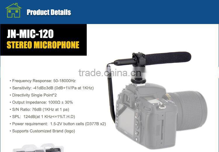 JN-MIC-120 High Quality Stereo Wired Dynamic Microphone for Canon 70D 60D 600D 5D2 EOS 550DRebel T2i/ Camera