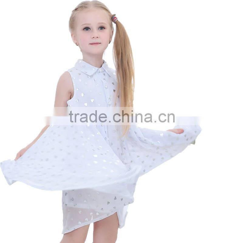 Fashion design wholesale little baby girls sleeveless dresses with print heart