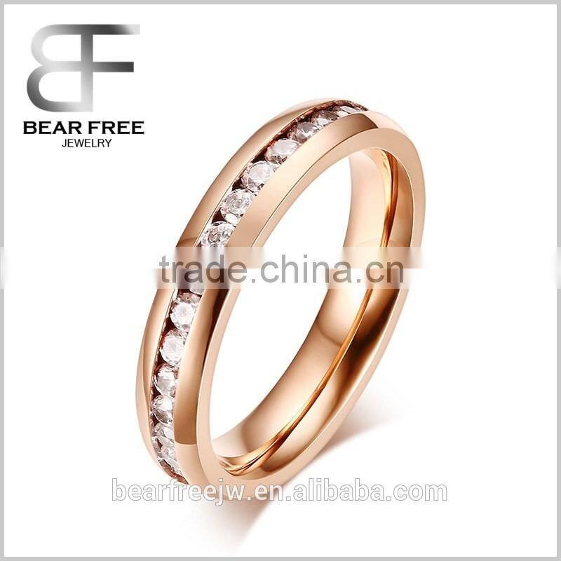 Rose gold 316L Stainless Steel White Cubic Zirconia CZ Eternity Wedding 4MM Band Ring