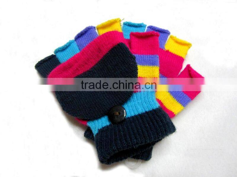 custom cheap winter kid knit gloves child gloves with cap
