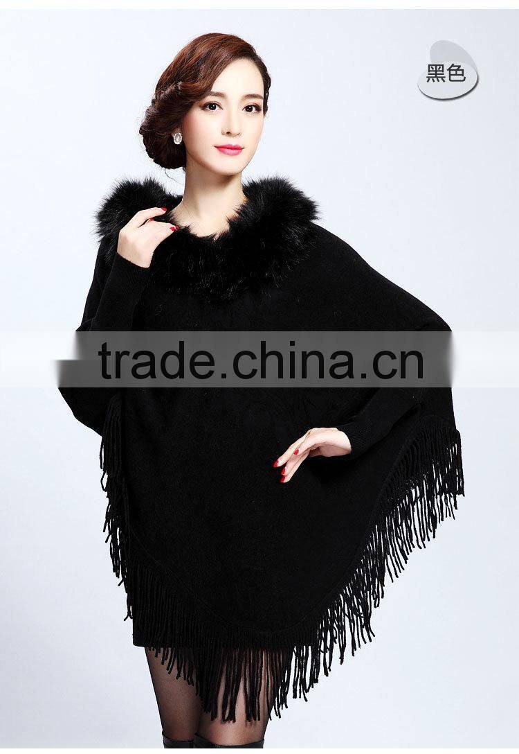 2015 Europe and United States new upmarket collars printing long tassels knitting cape coat female