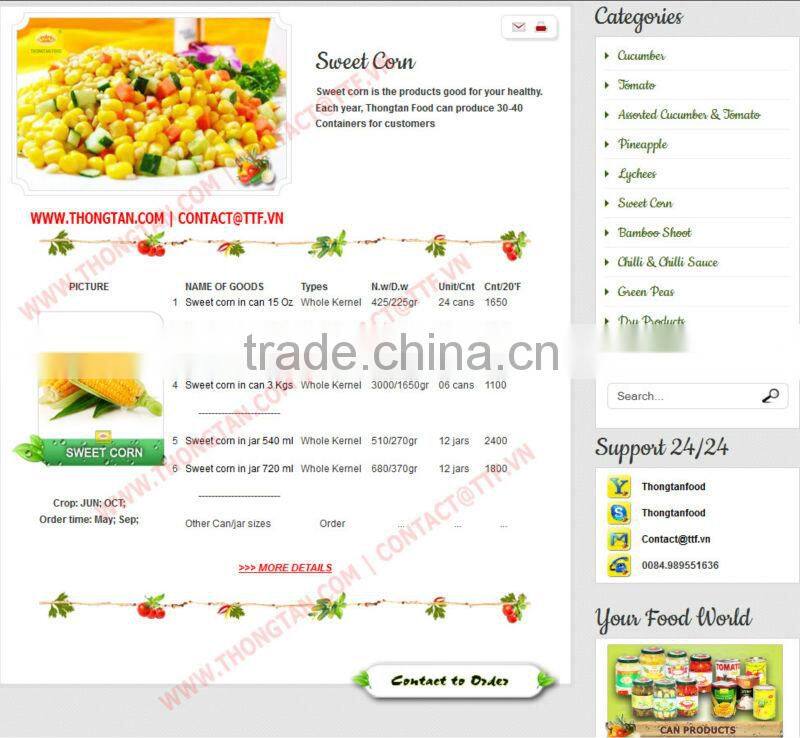 Bulk Canned Sweet Corn, good price