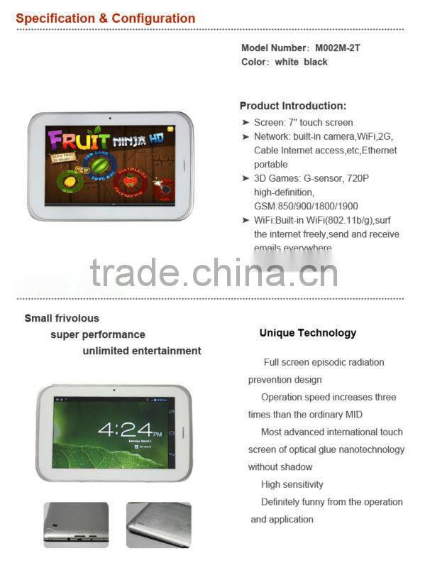 2013 Newest Dual Core tablet pc video chat Built-in 2G,support calling