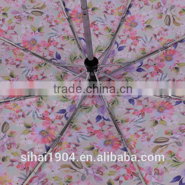 Auto open folding umbrella digital flower print umbrella
