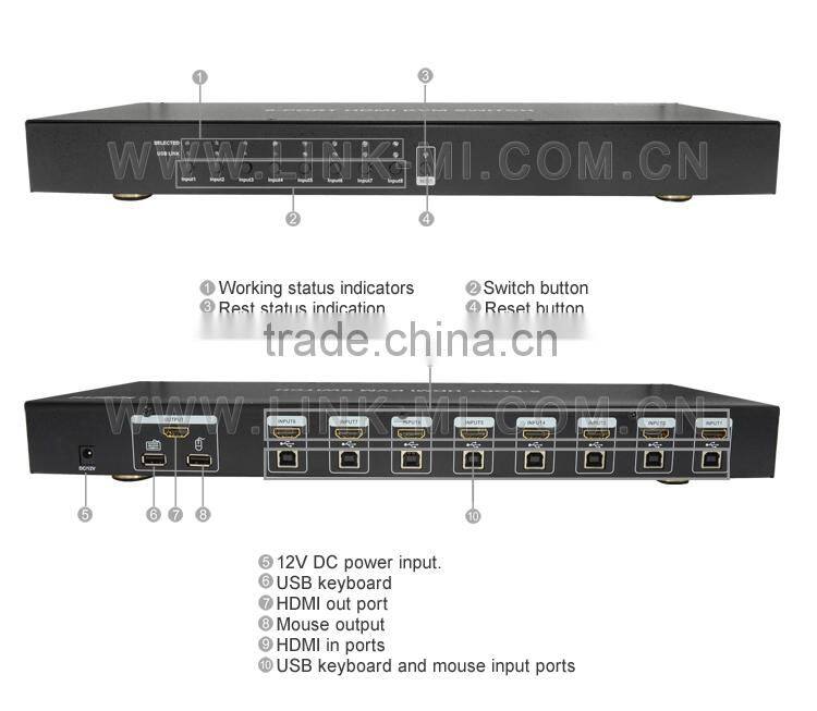 LINK-MI OEM LM-KVM801 1920x1440 HD Video 8 port HDMI KVM Switch with USB