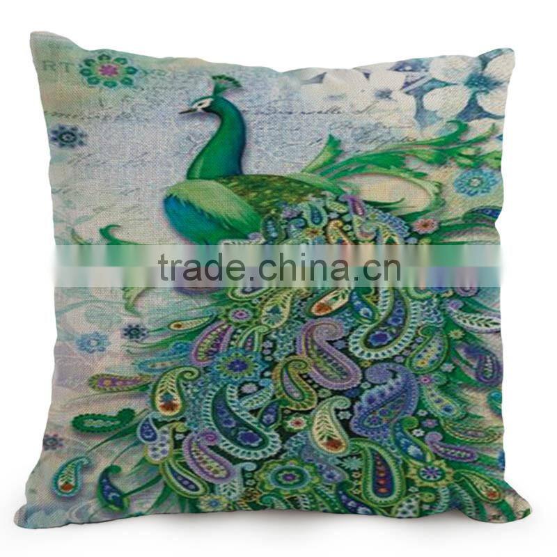beautiful peacock feather linen cushion cover 45cm throw pillow case christmas decoration for sofa bed chair