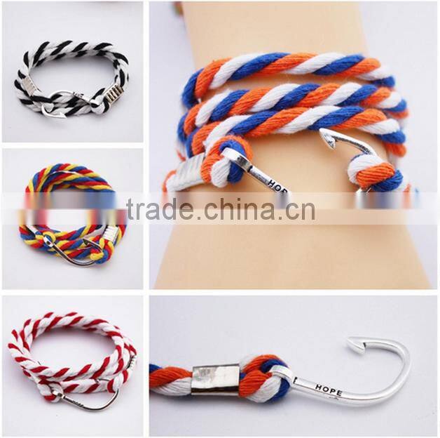 Leather Rope Stainless Steel Gold Anchor Bracelet/Hook Bracelet Anchor Wholesale