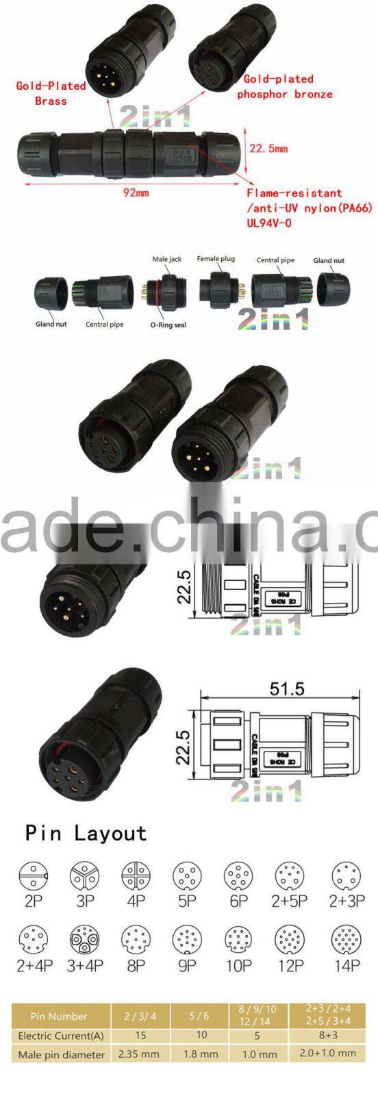 SQ19-2+4P IP68 Soldering Electric Cable Wire Waterproof Connector