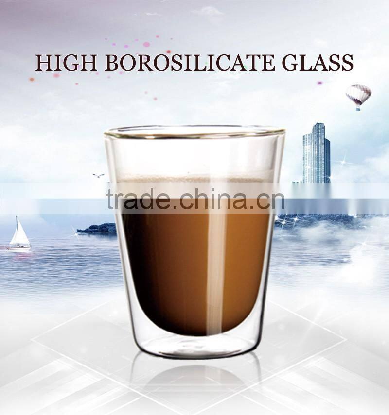 Cheap high borosilicate glass 400ml double wall thin glass cup N6363