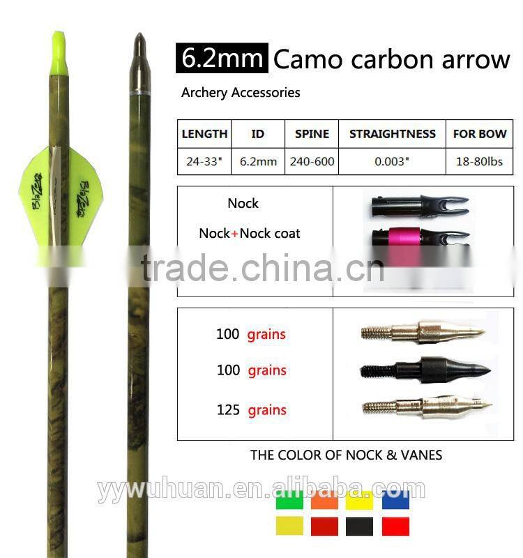 Camo carbon arrow for compound bow and archery arrow