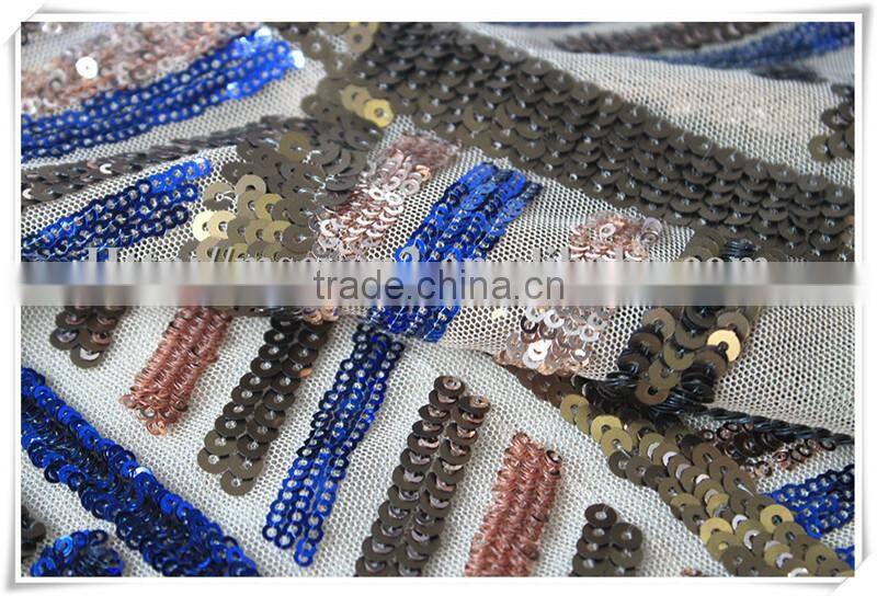 Latest sequins glitter mesh embroidery sequins lace fabric on wholesale
