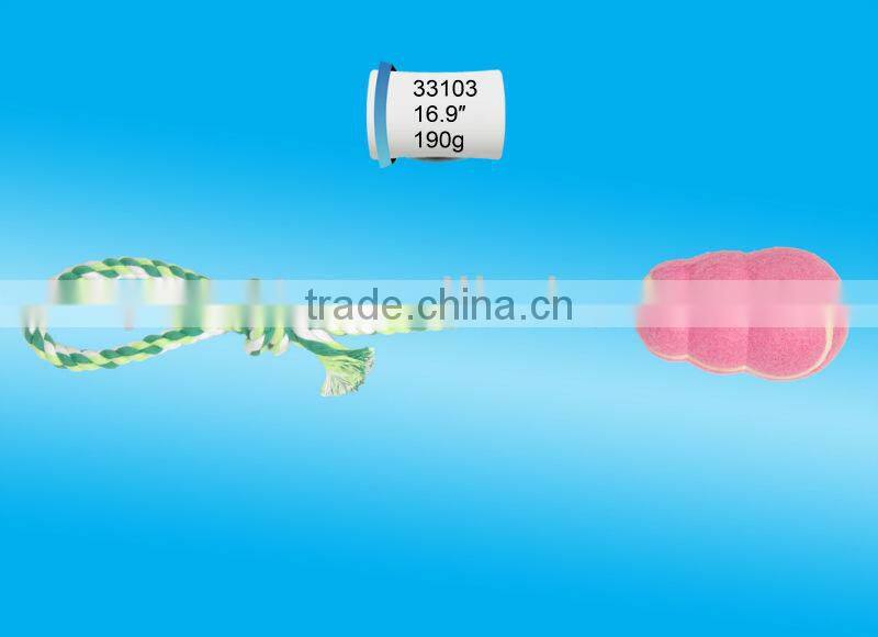 Cotton or nylon "8" shape dog rope happy pet toy with two balls