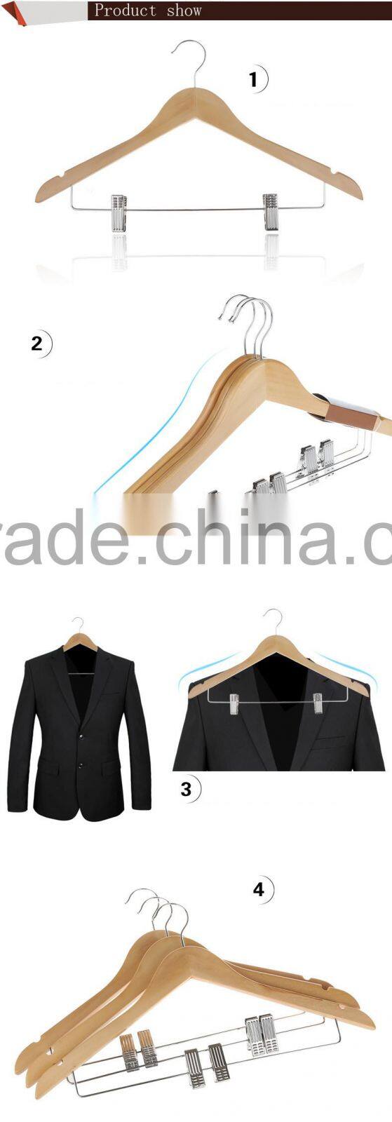 Lot Of 3 Wood Solid Wood Clothes Coat Hangers with Pant Clip