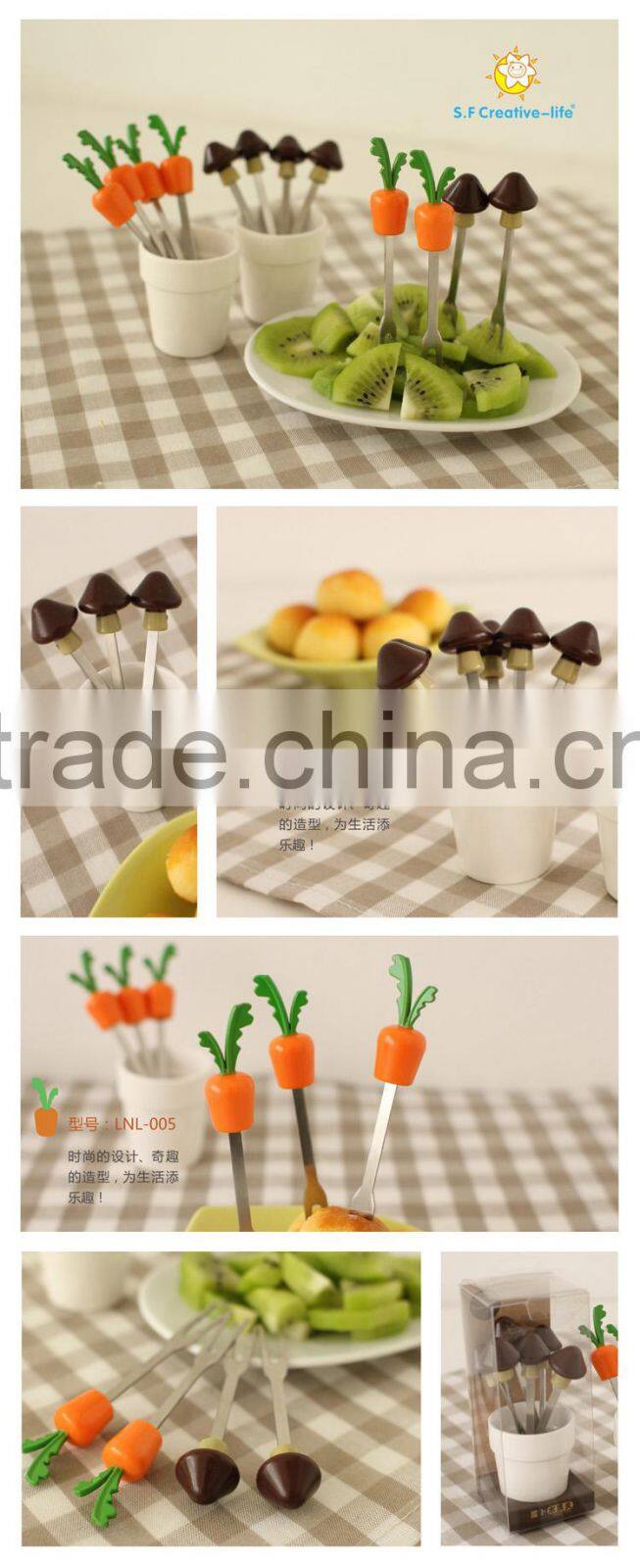Carrot Shaped Character Dessert Mini Fork Set, Salad Fruit Cake fork, Silicone Stainless set of 6pcs