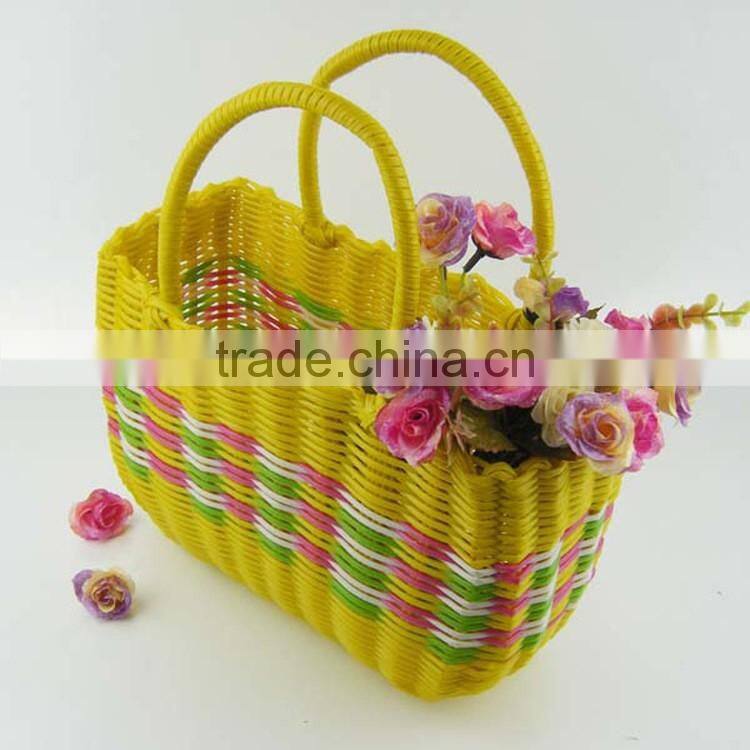 Plastic wicker woven home sundries storage basket vegetable shopping hand basket