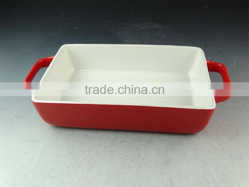 Hot Wholesale red glazed ceramic bake plate with handles for daily use stock
