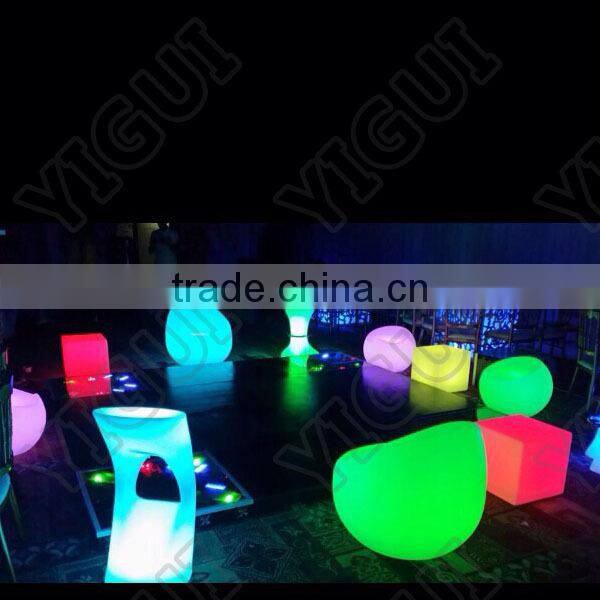 led plastic folding plastic lounge beach chair with leather cube stool for party