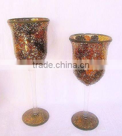 Golden Amber Art Crackle Glass Antique Chinese Teal Mosaic Mercury Glass Vases Wholesale