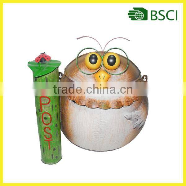 Metal owl mailbox and magzine rack wall art decor with frame