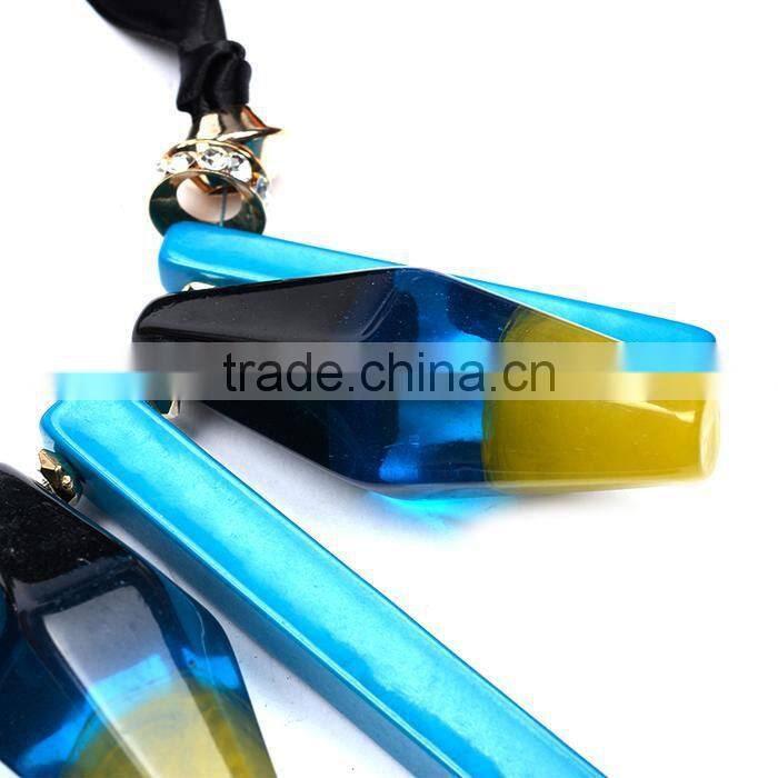Europe America new design exaggerated geometric acrylic pendant necklace adjustable silk ribbon necklace