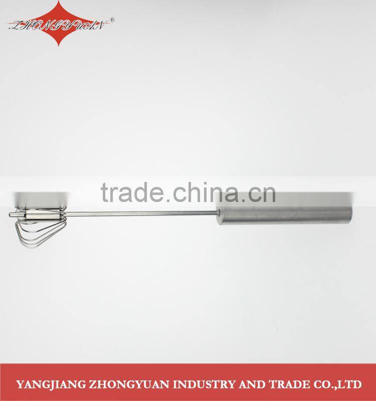 Stainless steel rotary self-mixer round head miracle whisk, hand push, 14-inch