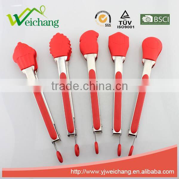 WCJ624 Premium Comfort Stainless Steel Locking oblong Food Tong with Silicone Heads, Good Grip