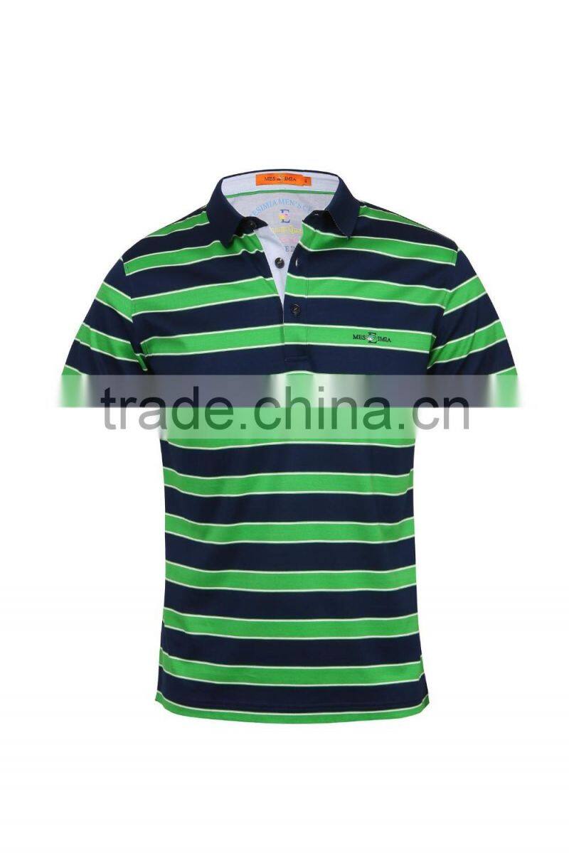 Men's 100%cotton stripe softtextile t shirt polo