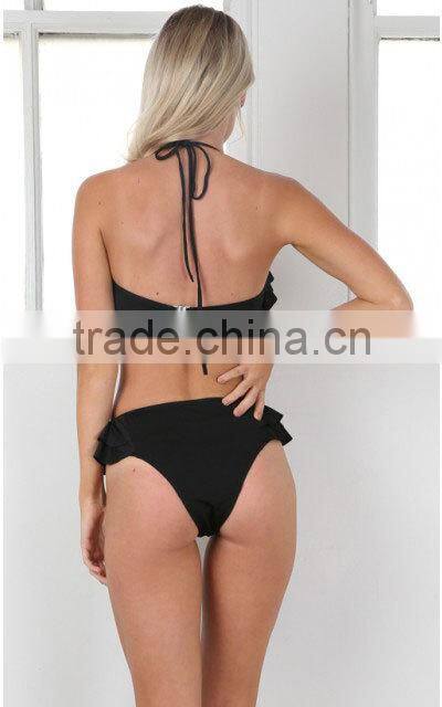 2016 hot lotus leaf lace fission bikini pure color sexy swimsuit suit