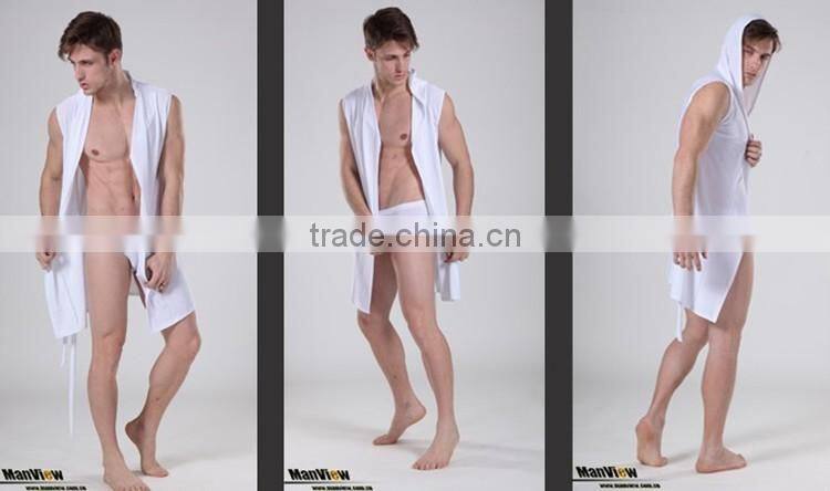 Wholesale Men Satin Silk Bathrobe Sleeveless Hood Bathrobe