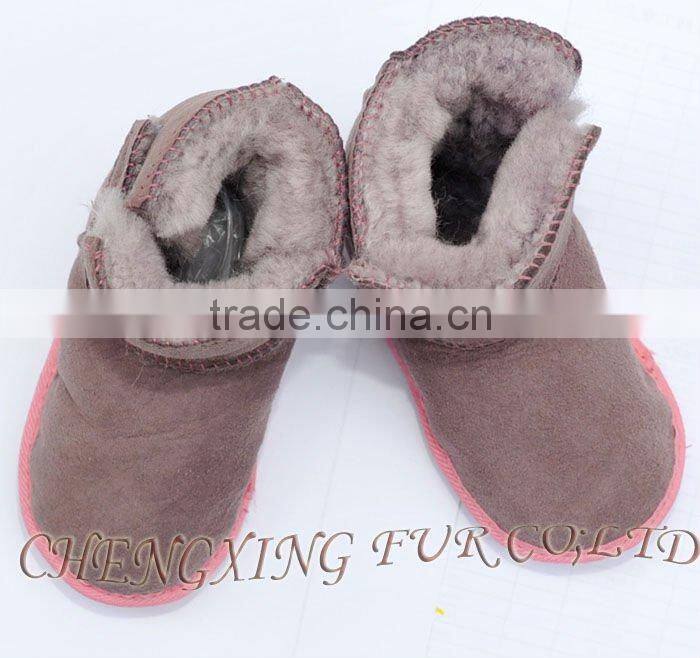 CX-SHOES-06D Genuine Sheared Sheep Skin Leather Baby Shoes