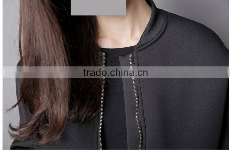 Best Quality Lady Biker Bomber Jacket black Solid Zipper Coat Women Cloths 2016