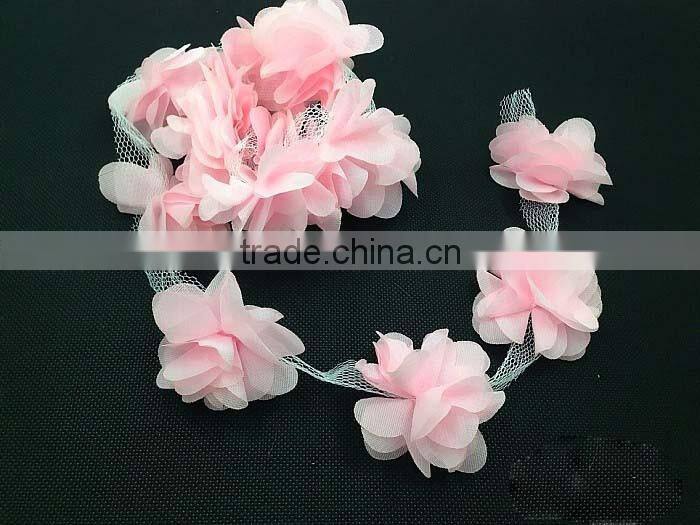 handmade multicolor chiffon tulle flower wholesale chiffon fabric flowers for girl dresses or wedding decoration