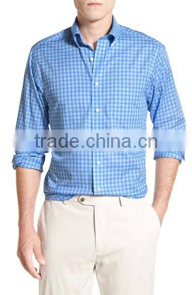 OEM Brand Logo Casual Design Blue Formal Mens Plaid Shirt