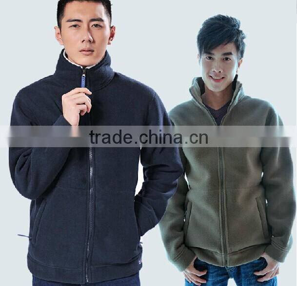 Men's Zip Up 100% Polyester Long Sleeve Hoodies Solid Color Polar Fleece Jacket With Stand Collar