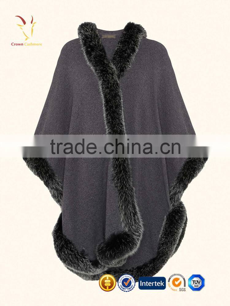 Winter Warm Wool Knitted Poncho Lady Fur Poncho