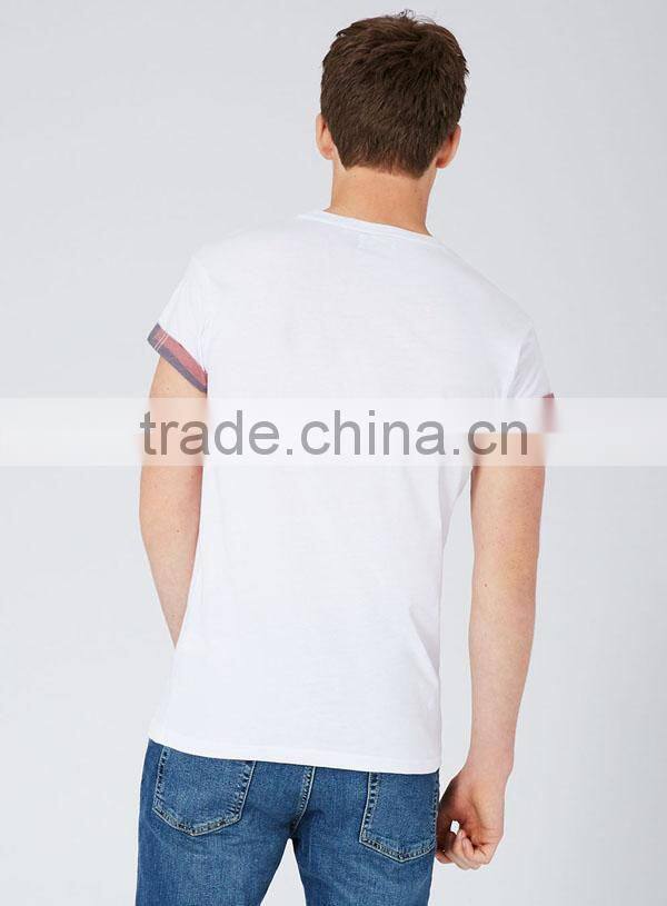 Custom promotional round neck plain white men rolled sleeve t shirts