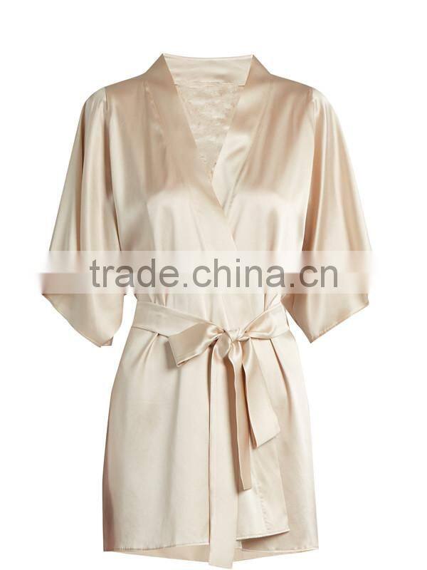 Wholesale & custom kimono robe, ladies luxury silk satin robe, romantic silhouette knee length robe