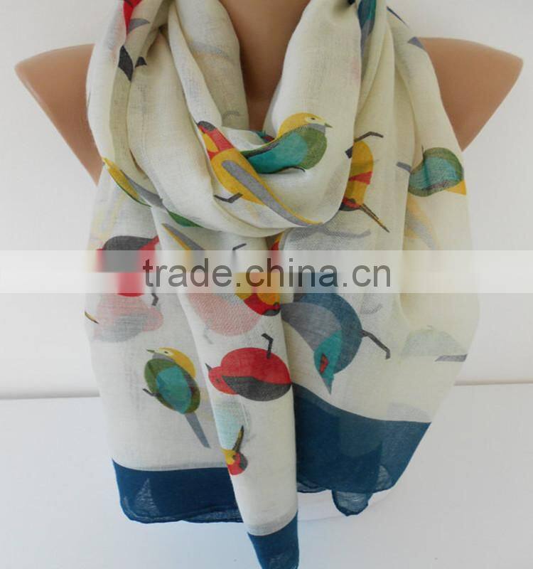 2015 new fashion print bird Oversize Scarf women