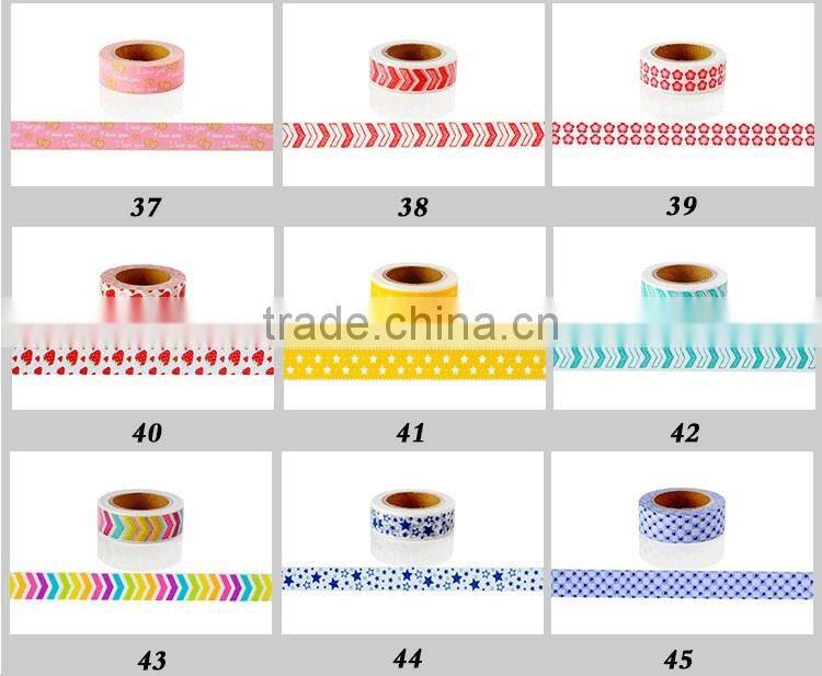 Different patterns washi tape customized colors adhesive paper tape 1.5cm*10m