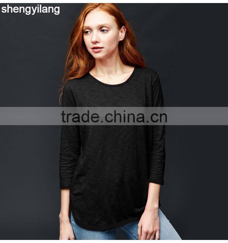 Spring new arrival wild solid color seven sleeve t-shirt custom high quality bamboo clothing in guangzhou