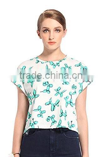 Women's Fashion Cartoon Printing 100% Cotton Loose Short T Shirt Tops
