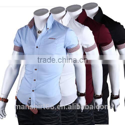 elegant designer button down short sleeve shirt double color shirt