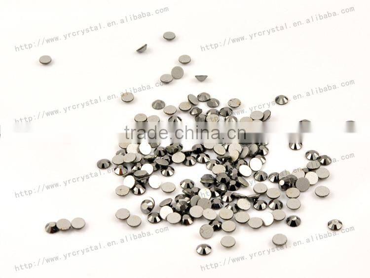 Round shape jet hematite color silver foiling crystal flat back no-hotfix