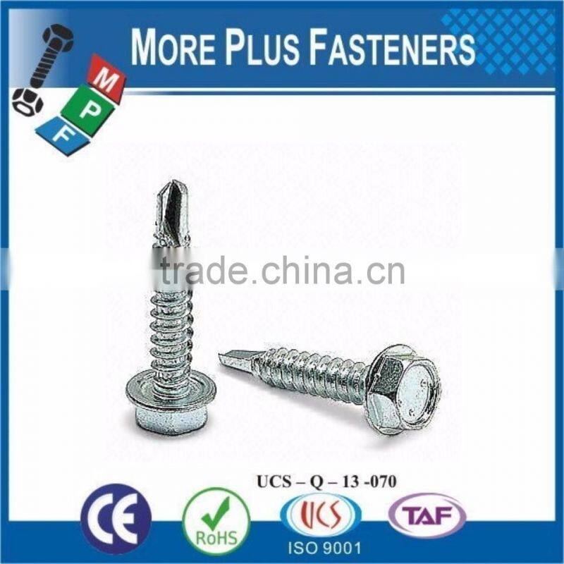Made in Taiwan Self Drilling Hexagonal Head Screw Washer Faced DIN 7504 K Steel Zinc Plated