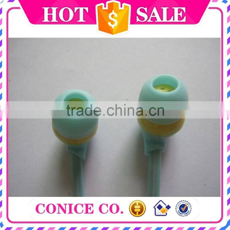 2015 high quality stereo 3.5mm metal jack flat cable silicone plug in-ear stereo earphone for MP3