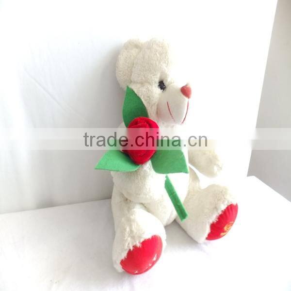 elegant design high quality offer white plush toy bear holding rose for valentine's