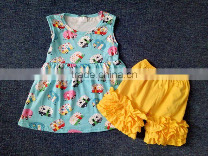 CH00297YIWU BOYA Cotton milk silk ruffle dress kids clothes melea grididare prints wearing boutique dresses