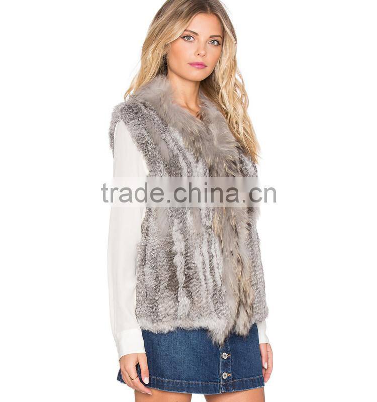 SJ324-01 Big Collar Raccoon Vests Hot Sale Danish Winter Women Clothing Collection