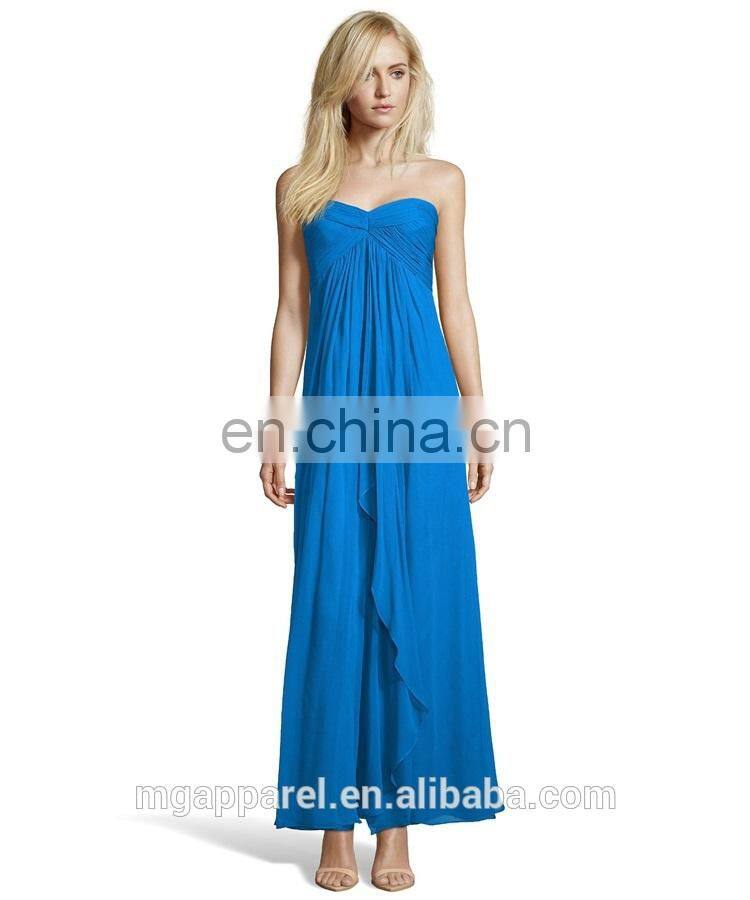 Lagoon Blue Chiffon Strapless Thigh High Slit long evening Dress
