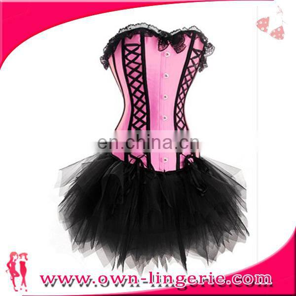 Pink satin goth corset match tutu skirt